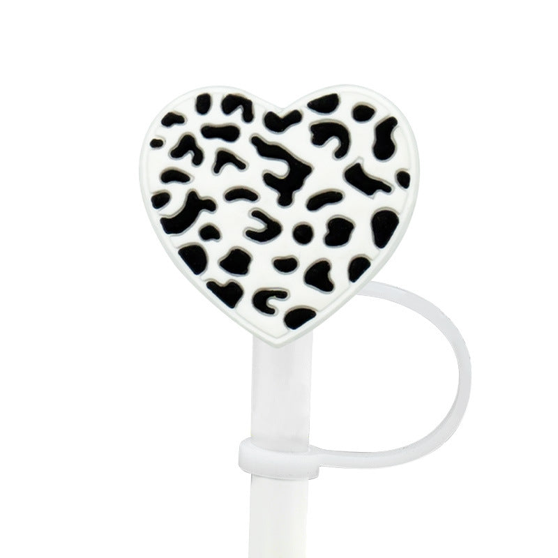 Wholesale of 10pcs Love Leopard Print Silicone Straw Sets